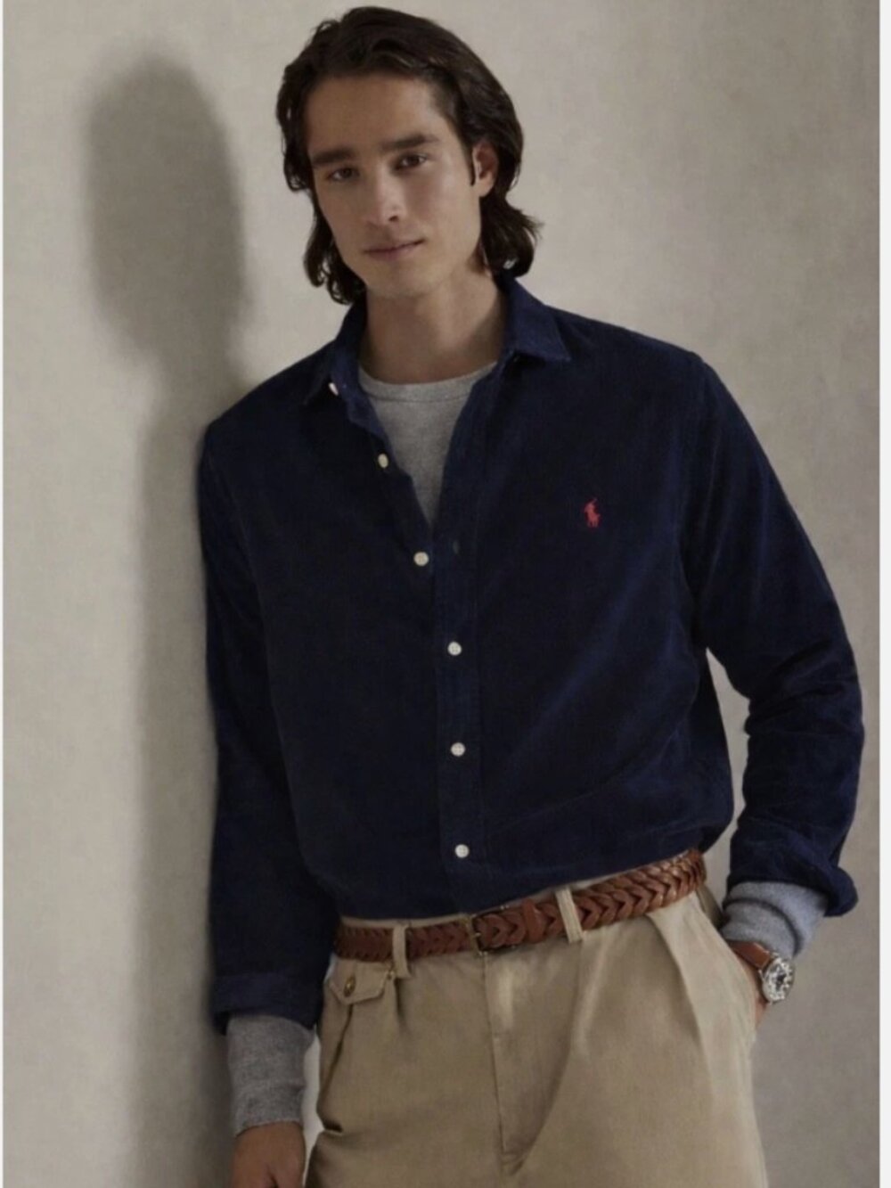 POLO RALPH LAUREN Navy Corduroy Button Down Shirt Classic Long Sleeve, Size XL